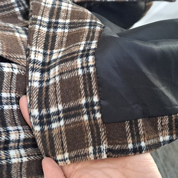 Brown Plaid Soft Long Button Down Oversized Mid Lightweight Coat Jacket - Picture 5 of 10